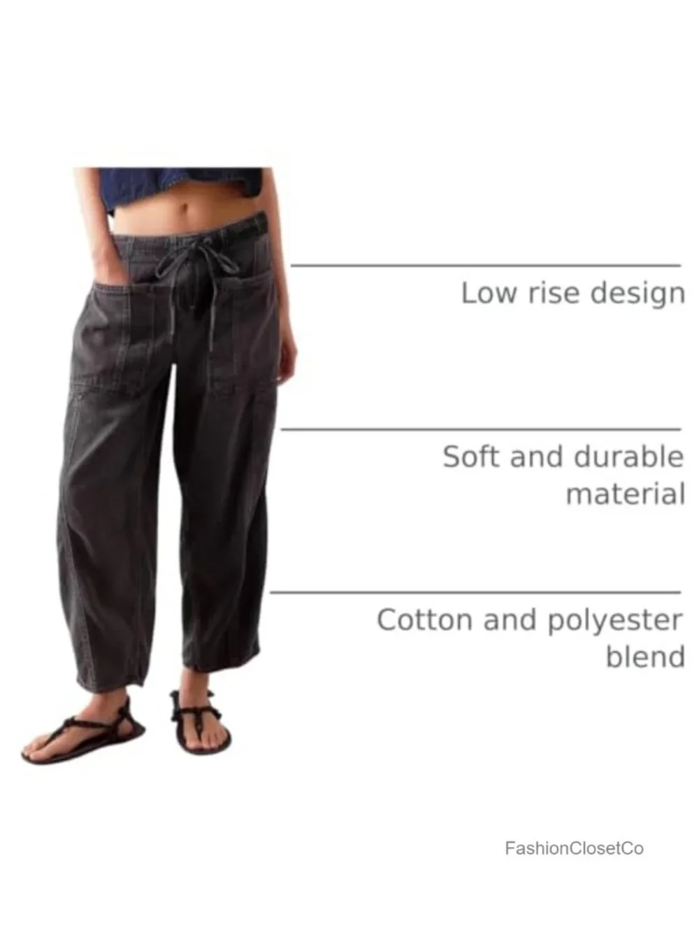 Womens Barrel Jeans Elastic Drawstring Loose Wide Leg Cropped Denim Pants Y2k - Picture 3 of 6
